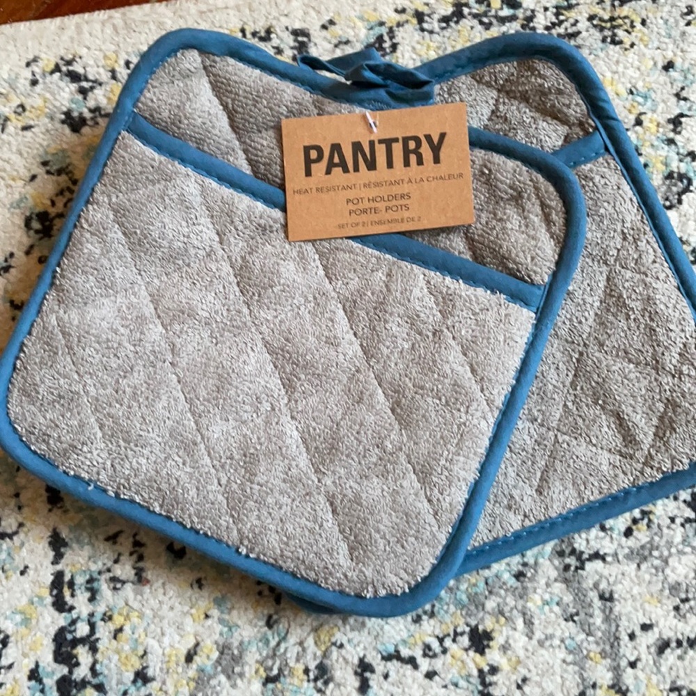 Set of 2 potholders terry cloth and metallic